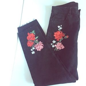 High rise embroidered black jeans